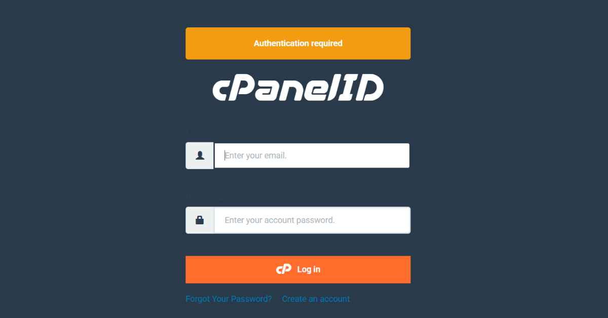 screenshot of cpanel login area