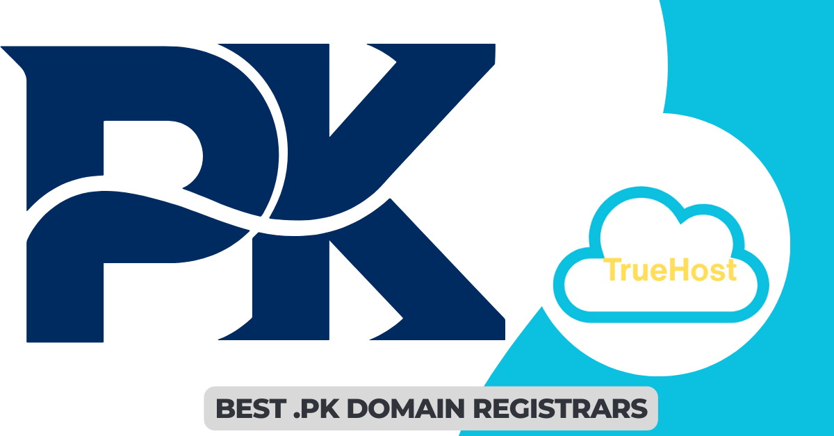 Shows pk domain and truehost logo and the title best .pk domain registrars